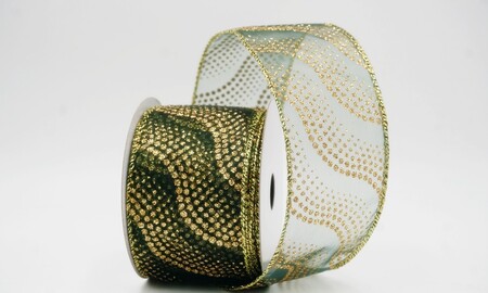 Groen glitterlint met golvend stippenpatroon_KW0475G-3